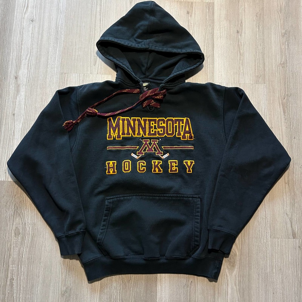 Men's Minnesota Golden Gophers Hockey Black Hoodie Pullover Sweatshirt Sz Medium